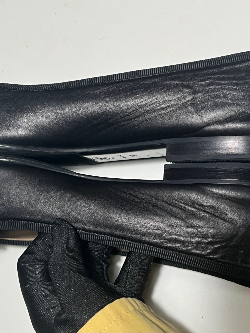 CHANEL Black Leather Ballet Flats with Patent Cap Toe and Logo - Picture 4 of 14
